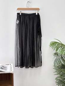 DAZY Falda transparente de unicolor con malla y efecto vaporoso para mujer - Negro - Ver 10