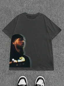 Manfinity Dauomo Unisex Retro Graphic T-Shirt Street Character Print Hip-Hop Element Spring And Summer Daily Wear T-Shirt