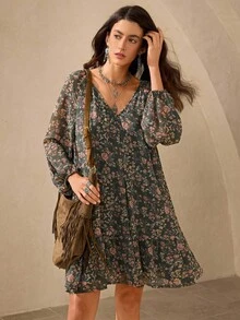 Wildy Conjunto informal bohemio con estampado floral suelto para maestras - Multicolor - Ver 3