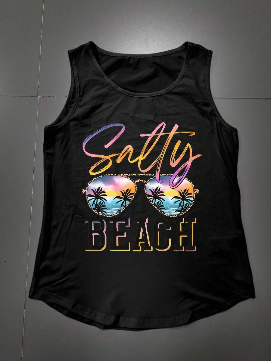 Women Beach Tank Top Sleeveless Graphic Tops Casual Hawaiian Resort Tank Top - Black - View 1