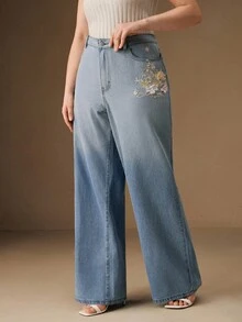 Anewsta Jeansy damskie w stylu rustykalnym z haftem w kolorze niebieskim - Niebieski - Zobacz 5