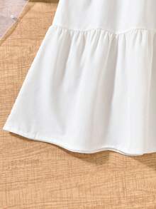 SHEIN Vestido de camisa de manga abullonada y dobladillo con ribete de volantes y bolsa 2 en 1 para niñas preadolescentes - Blanco - Ver 6