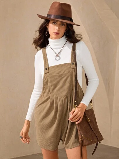 Wildy Fall Brown Chic Autumn Clothes Women's Classic Striped Jumpsuit, Versatile & Minimalist Pinafore Dress Earth Tone Dress Overall Dress Country Style For Women Chic Women's Jumpsuit Gold Jumpsuit Elegant Jumpsuits For Women