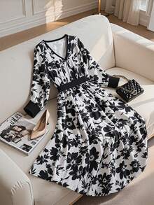 GlowEve CURVE 2025 New Elegant Ruffle Sleeve Black And White Dress For Women,Autumn Date Night Fashion,Wednesday Aesthetic,Graduation,Wedding,Gala,Party Cloth - Apricot - View 1