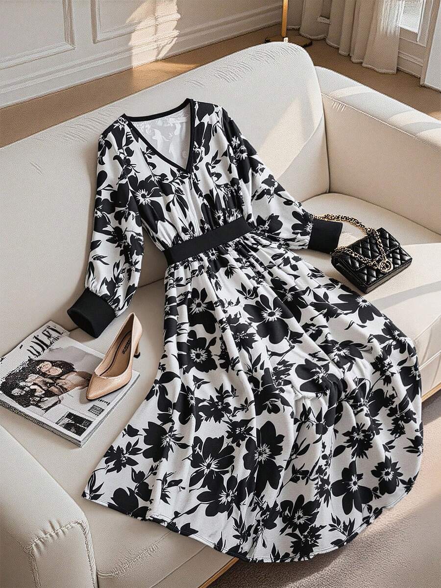 GlowEve CURVE 2025 New Elegant Ruffle Sleeve Black And White Dress For Women,Autumn Date Night Fashion,Wednesday Aesthetic,Graduation,Wedding,Gala,Party Cloth - Apricot - View 1