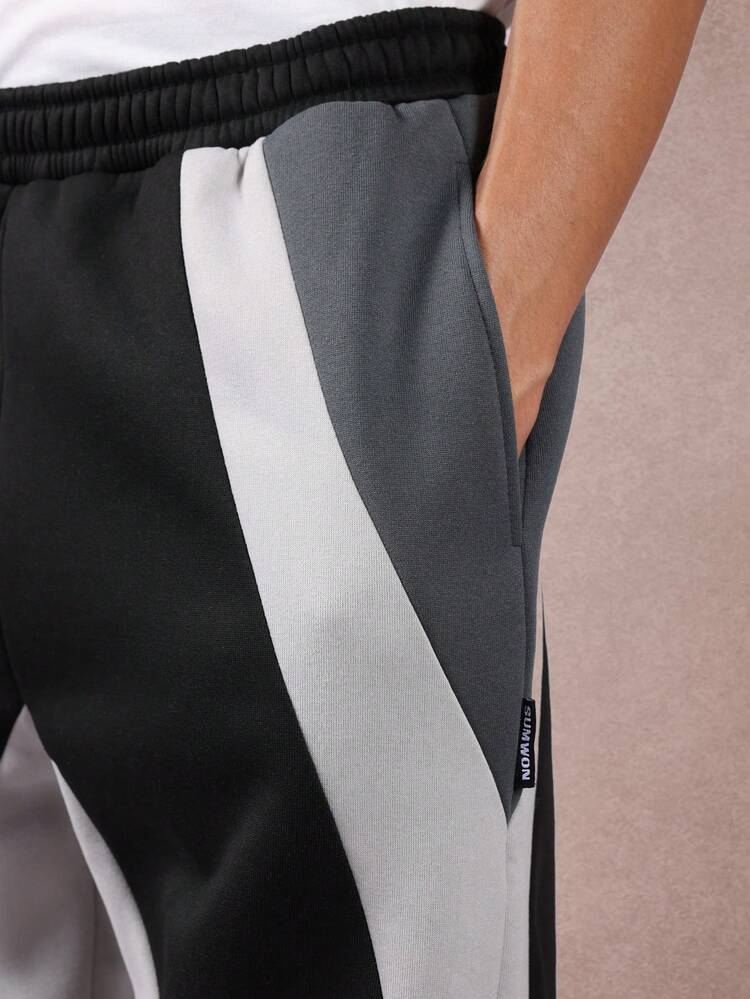 Wide Leg Color Block Design Sweatpants With Side Pockets