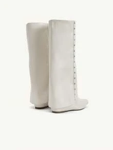 CUCCOO CHICEST Women's Fashionable Versatile Solid Color Knee-High Boots - White - View 13