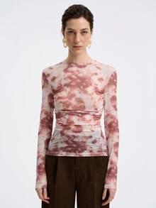 Aalyst Women Tie-Dye Mesh Casual T-Shirt, Autumn Fall Cloth For Women - Multicolor - View 4