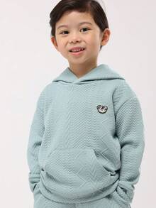 SUMWON Kids Quilted Textured Hoodie Jogger Set Cozy Winter Wear Matching Drawstring Hood Elastic Cuff Coordinated Outfit - Green - View 3