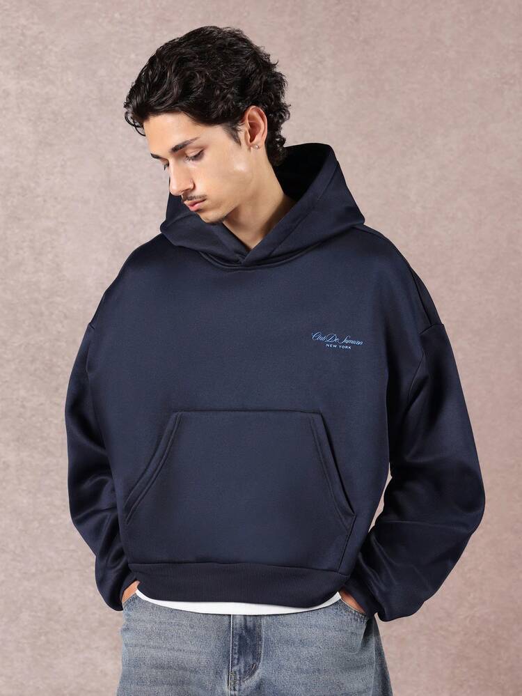 Navy Hoodie With Drawstring And Centre Pocket