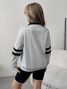 Teen Girl Casual Zip-Up Sweatshirt, Minimalist And Stylish For Daily Wear,Holiday,Summer,Travel Fall Winter - Light Grey - View 2