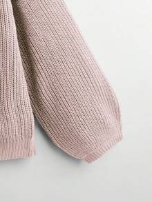 Omancia White Lantern Sleeve Button Front Ribbed Loose Knit Cardigan, Spring/Summer Fall Winter Cloth For Women - Apricot - View 3