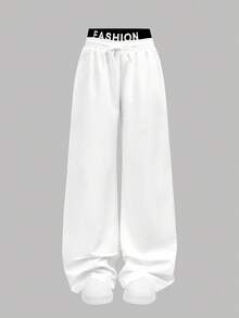Girlism Tween Girls 运动街头服饰套装 - 复古美式撞色短袖 T 恤和休闲阔腿裤套装，返校装 - 黑與白 - 查看 6