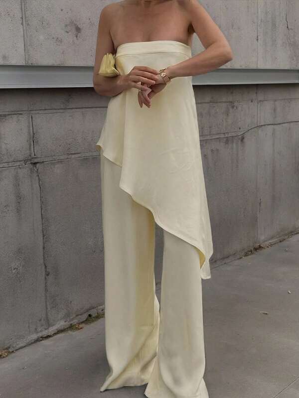 INAWLY Plus Size Women Vintage Casual Romantic Elegant Asymmetrical Top And Pants 2 Pieces Set