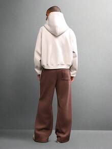 SUMWON 阔腿棕色休闲裤，侧边条纹，喇叭形裤腰，抽绳设计，适合日常休闲穿着，秋冬季节百搭单品 - 鏽棕色 - 查看 5