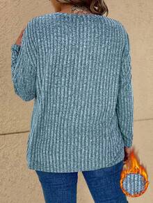 EMERY ROSE Damen Große Größen Lässig Rippstrick Pullover T-Shirt mit Dropped Shoulder, Herbst/Winter