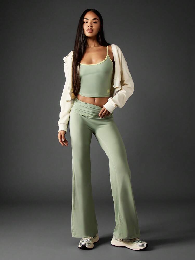 Missguided x Playboy High Waisted Wide Leg Flare Palazzo Pants With Ruched Waistband Side Print For Women Casual Yoga