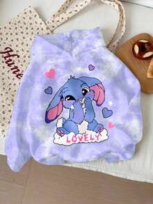 SHEIN Áo nỉ dài tay có mũ, dáng rộng, thoải mái, họa tiết thỏ xanh hoạt hình dễ thương dành cho bé gái, nhuộm màu tím tươi tắn, thích hợp mặc hàng ngày, phù hợp cho mùa thu/đông, đi chơi mùa thu, dễ chịu, mặc nhiều lớp mùa thu, thời trang, mặc thường ngày, họa tiết đồ họa, đi học, mùa thu, áo nỉ có mũ dễ thương cho lễ hội trường. - Nhiều màu - Xem 3