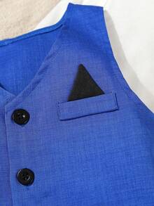 SHEIN 2 件套男婴正式绅士装，纯色背心 + 裤子套装，不含衬衫，不含配饰，适合 6 个月至 3 岁儿童，适合婚礼、表演、派对、生日、圣诞节和毕业典礼的正式穿着 - 寶藍色 - 查看 4