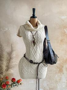 Soleia Casual Solid Color Slim Fit Women Knit Sweater Dress Fall Dress Fall Sweaters Winter Dresses  Keep Warm Turtleneck Sweater - Apricot - View 2