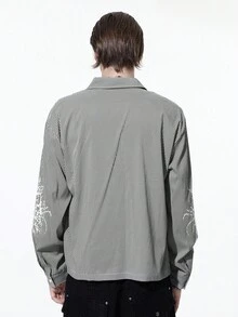 ROMWE MEN Goth 男士格子长袖单排扣休闲宽松衬衫，emo - 黑色 - 查看 2