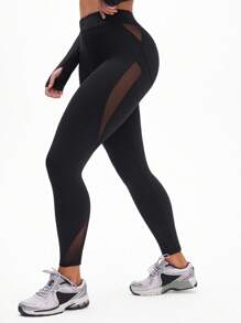 Eassivo Eassivo Women's Black Mesh Panel Active Leggings,Versatile Outdoor Running Fitness Yoga Leggings - Black - View 6