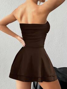 SHEIN Unity Leopard Print Sexy Strapless Mini Dress With Layered Ruffle Skirt