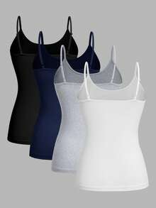 SHEIN EZwear 4 件装休闲简约吊带背心紧身女式吊带背心，适合夏季 - 彩色 - 查看 2