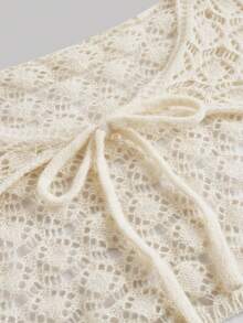 SHEIN MOD Apricot Lace Up Knitted Hollow Bell Sleeve Cardigan, Vacation Cardigan, Bohemian Cardigan, Beach Cardigan, Women's Country Wear, Spring Cardigan Jacket