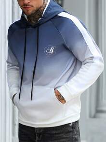 Manfinity Homme هودي رجالي بتصميم أكمام راجلان مطبوع رقميًا بتدرج لون وحرف B، هدية مثالية للحبيب أو الزوج، هودي كاجوال للجيم بتأثير أومبير، خريفي - متعدد الألوان - مشاهدة 4