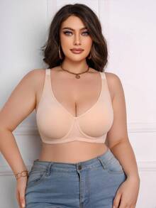 SHEIN 大码纯色简约日常内衣 - 杏色 - 查看 5