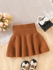 Sparklyn Dziewczęca plisowana spódnica mini w jednolitym kolorze, uniwersalna, prosta, dzianinowa, idealna na wakacje, imprezę, do zabawy, do szkoły, do parku rozrywki, na spotkanie rodzinne, wieczorne przyjęcie, na Halloween, bestseller jesienno-zimowy - Brązowy - Zobacz 2