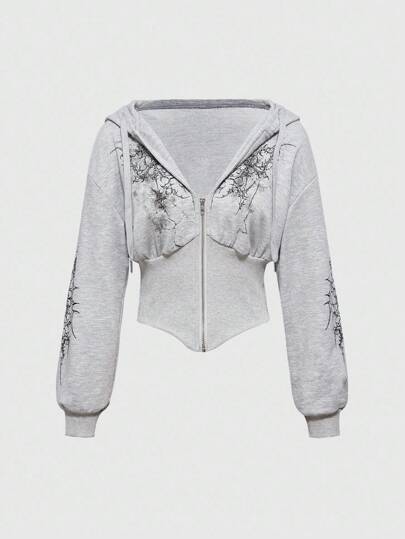 Grunge Punk Sudadera con capucha de estampado de leopardo ajustada de subcultura retro Y2K para mujeres