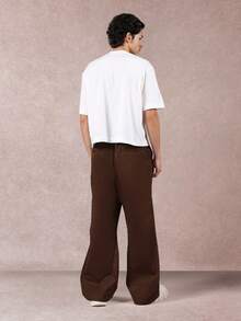 SUMWON 喇叭阔腿裤棕色斜纹布基本款裤子秋冬喇叭裤连衣裙复古时尚宣言 - 棕色 - 查看 5