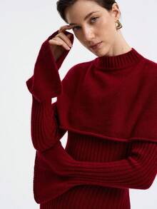 Aalyst Wool Blend Soft & Fitted Turtleneck Poncho Dress Set For Women Fall Winter Cloth For Women - Burgundy - View 6