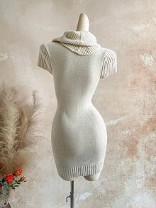 Soleia Casual Solid Color Slim Fit Women Knit Sweater Dress Fall Dress Fall Sweaters Winter Dresses  Keep Warm Turtleneck Sweater - Apricot - View 5