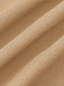 SHEIN Clasi 女士纯色腰部金属装饰牙签设计阔腿宽松休闲裤，适合工作 - 卡其色 - 查看 5