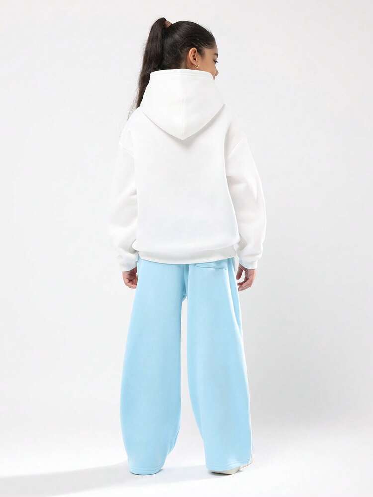 Fleece Hooded Sweatshirt With Wide Leg Sweatpants Set