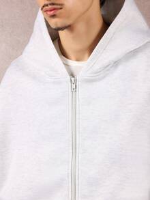 SUMWON 经典常规版型全拉链连帽衫，带中央口袋，休闲抽绳家居服外套，适合秋冬 - 灰色 - 查看 5