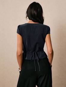 Poéselle Women's Tops Striped Tops Short-Sleeved Shirts Women's Shirts Cropped Tops Women's Summer Casual Striped Slim-Fit Top Tops Country Concert Concert Women Birthday Streetwear Festival - Navy Blue - View 7