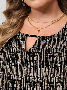 SHEIN LUNE 加大锁孔领口灯笼袖绿色上衣