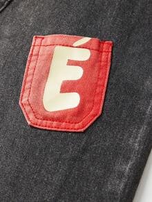 ROMWE Grunge Punk Jeans de corte holgado para mujer con parches y bordados con letras, estilo callejero