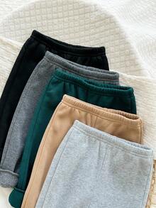 SHEIN 5 件套男婴纯色针织松紧腰裤，百搭慢跑运动裤多件装，秋冬