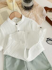 SHEIN Bộ quần áo và quần short thoải mái thoáng khí cho bé trai LMoss Kids - trắng - Xem 5