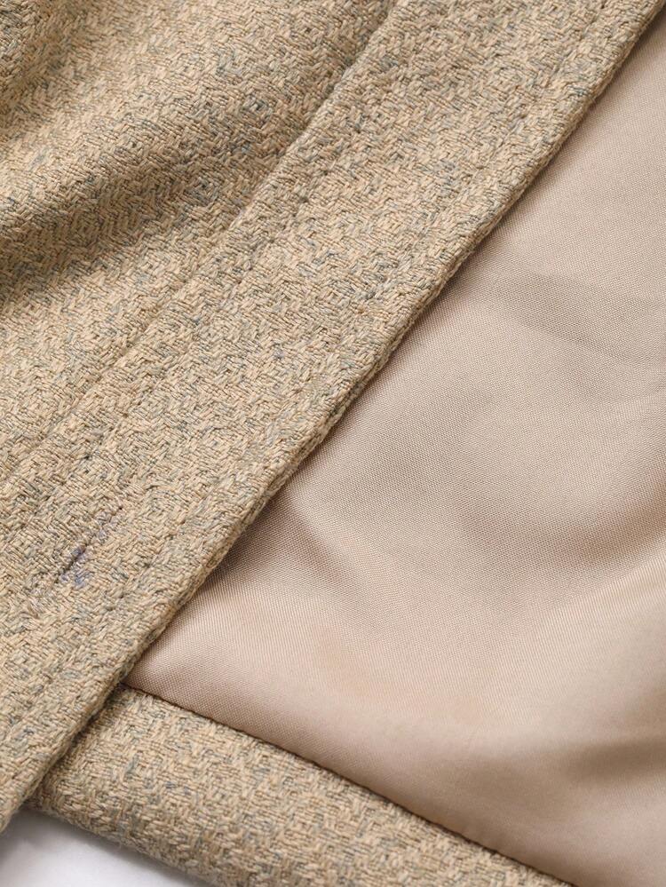 2pcs Women Casual Solid Color Round Neck Long Sleeve Loose Jacket & Straight Leg Shorts Set, Autumn/Winter