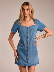 Avantive Vêtements de printemps et d'été pour femmes romantiques/de bal/de cérémonie/d'anniversaire/des années 90/décontractés chics/élégants/western/de sortie/mode/décontractés/Y2K/de club/de bureau/de cocktail/vintage/moulants/rave/festival/amusants/chics/old money/streetwear/vacances/concert country/travail/modestes/spring break/enterrement de vie de jeune fille/concert/baddie/basiques/remise des diplômes/manches courtes/coupe A/bleu/cowgirl/années 60/Coachella/robe en jean mini - Jean clair - Voir 6