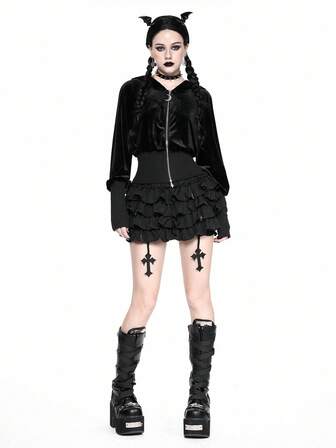 Goth Estilo palaciego gótico de Halloween, decoración con colgante de cruz, pantalones con estampado de calabaza