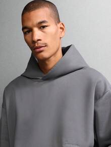 SUMWON Essentials 常规版型套头连帽衫，带中央口袋，基础款家居服，冬季系列，休闲款 - 灰色 - 查看 4