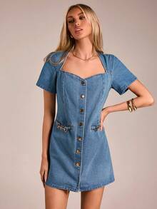 Avantive Vêtements de printemps et d'été pour femmes romantiques/de bal/de cérémonie/d'anniversaire/des années 90/décontractés chics/élégants/western/de sortie/mode/décontractés/Y2K/de club/de bureau/de cocktail/vintage/moulants/rave/festival/amusants/chics/old money/streetwear/vacances/concert country/travail/modestes/spring break/enterrement de vie de jeune fille/concert/baddie/basiques/remise des diplômes/manches courtes/coupe A/bleu/cowgirl/années 60/Coachella/robe en jean mini - Jean clair - Voir 5
