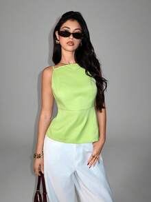 Avantive 春夏女士浪漫/舞会/正式/生日/90 年代/商务休闲女士/优雅/西部装/外出/时尚/休闲/Y2k/俱乐部/办公室/鸡尾酒会/复古/狂欢节/有趣/优雅/老钱/街头服饰/度假/乡村音乐会/工作/端庄/春假/音乐会/坏人/基本款/毕业无袖上衣 - 綠色 - 查看 4